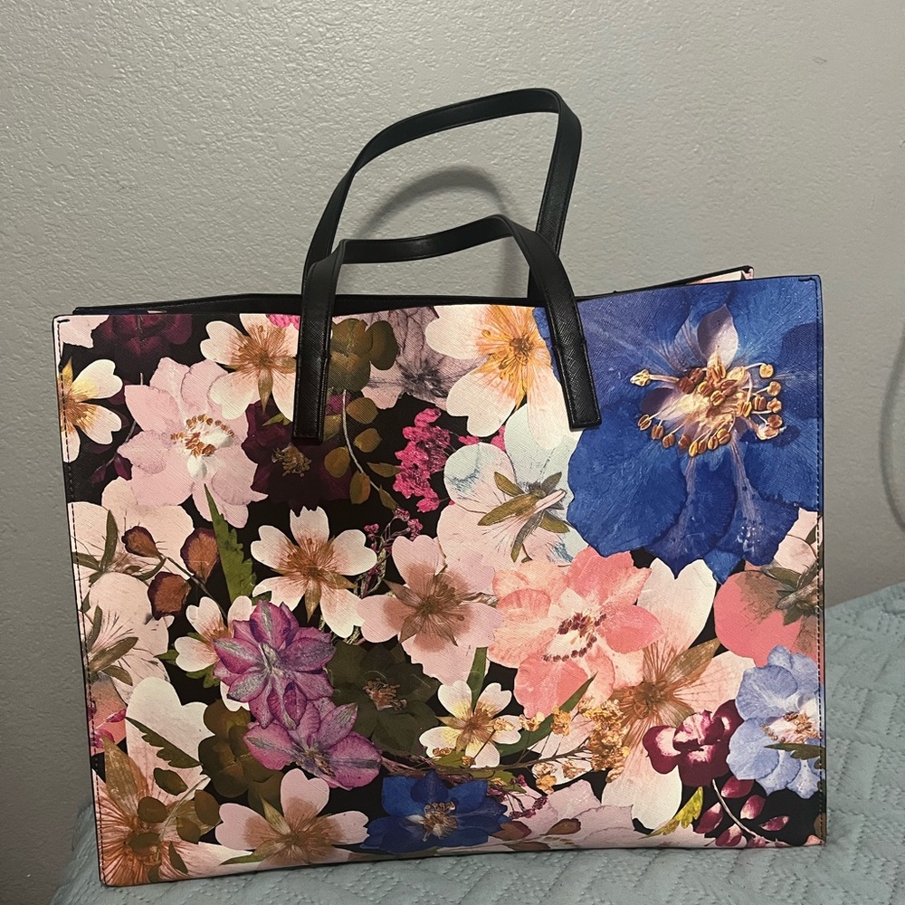Floral Tote Bag with Black Handles